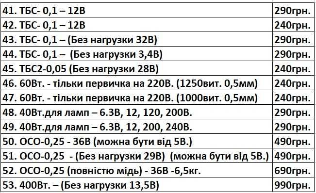 Трансформатори СССР ОСМ1, ТС, ТПП, ТБС