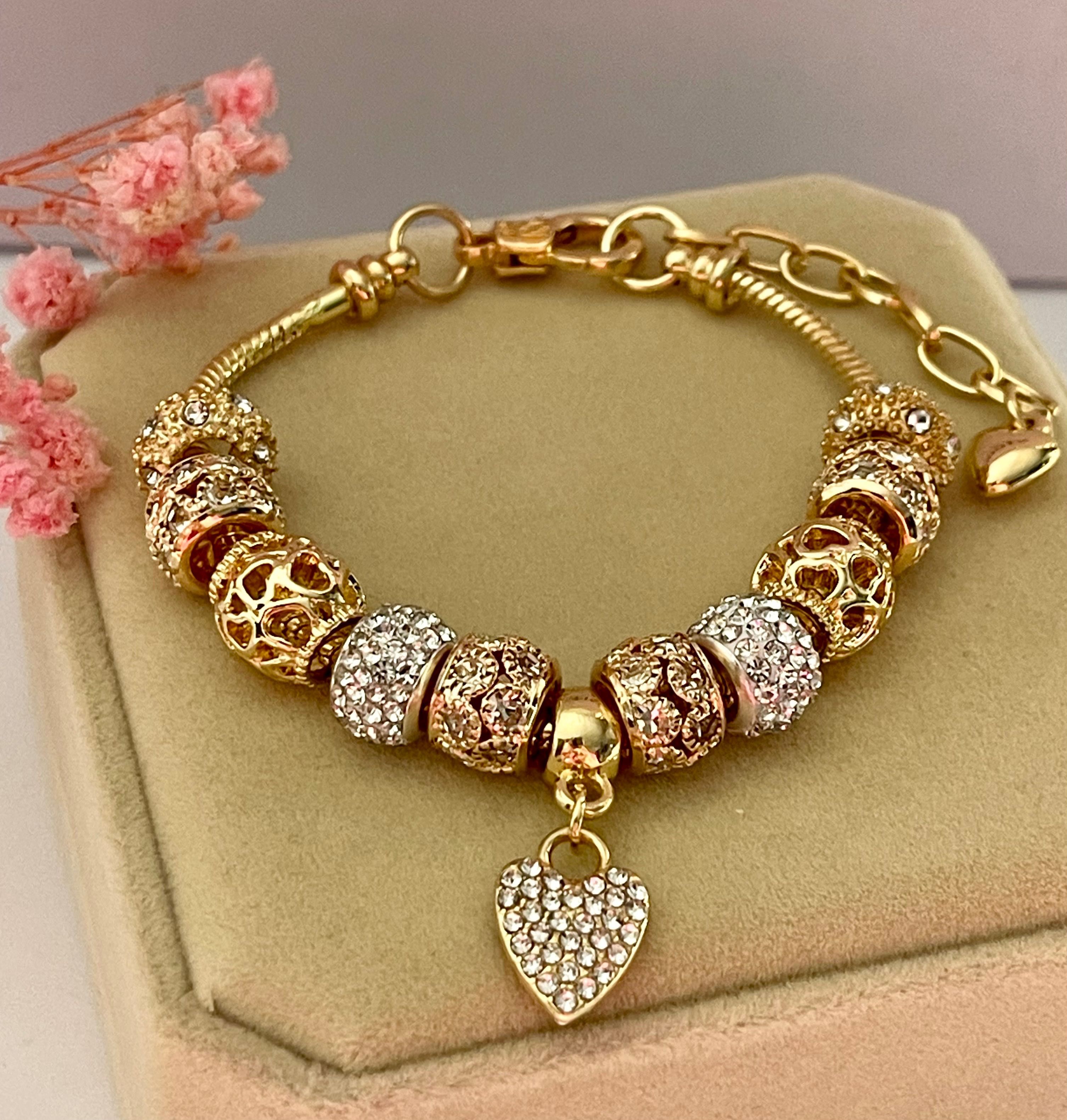 Złota bransoletka próba 585 z charmsami prezent biżuteria gold glamour