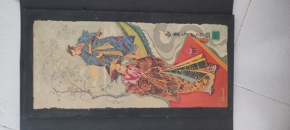 Quadro vintage pintura a óleo Japonês