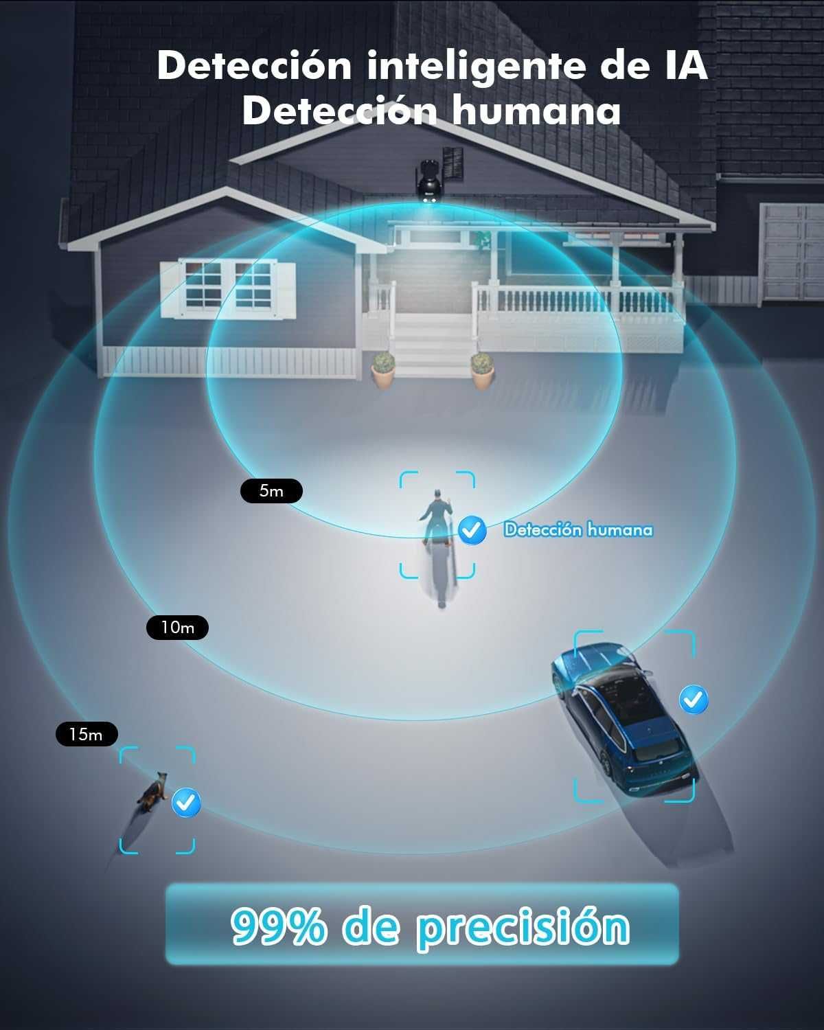 Câmera vigilância 360º WiFi com painel solar e bateria.