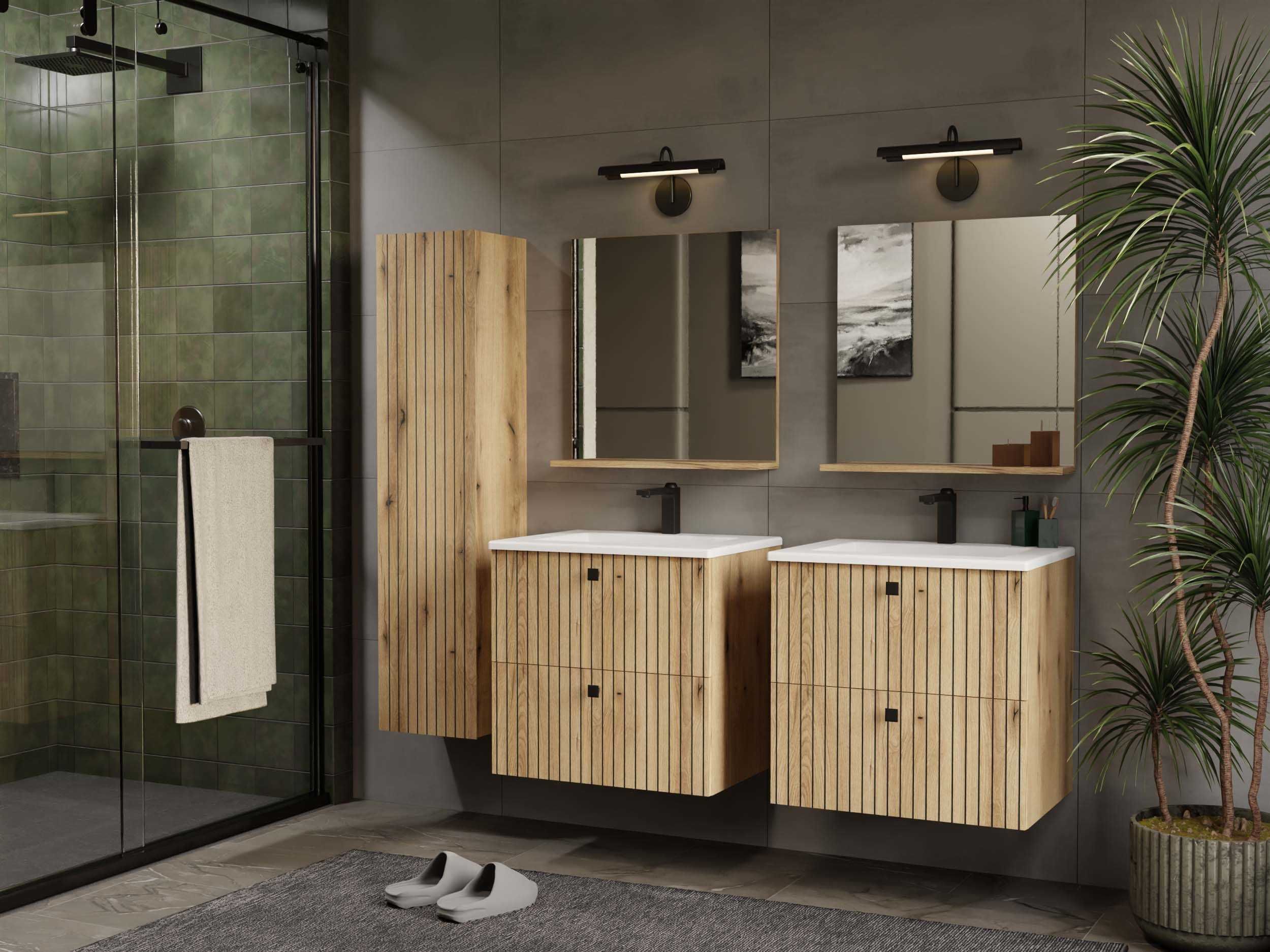 SZAFKA Pod Umywalkę TIGO 60 2S Ryflowany Front + Umywalka DĄB EVOKE