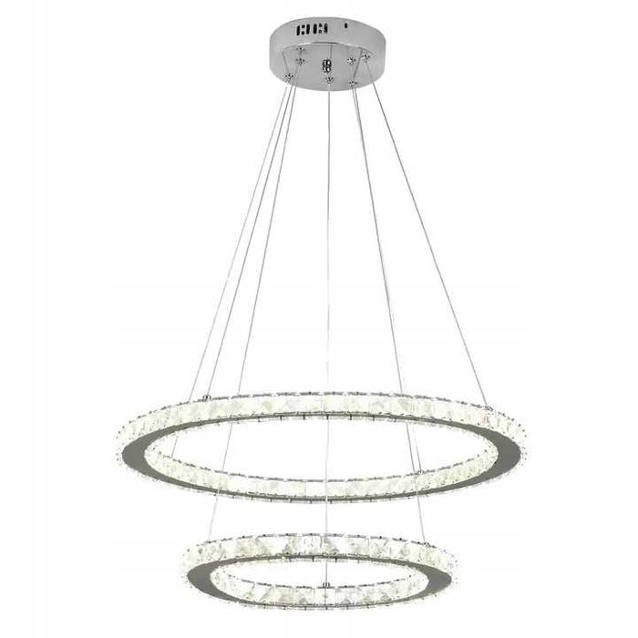 Lampa sufitowa wisząca kręgi z kryształkami Srebrna Glamour żyrandol