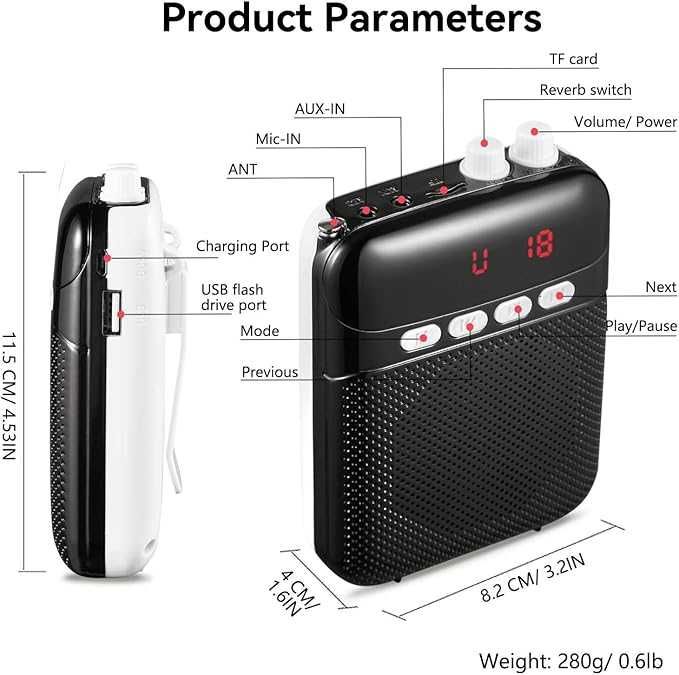 KINIZUXI Przenośny wzmacniacz głosowy 2400 mAh mikrofonem przewodowym