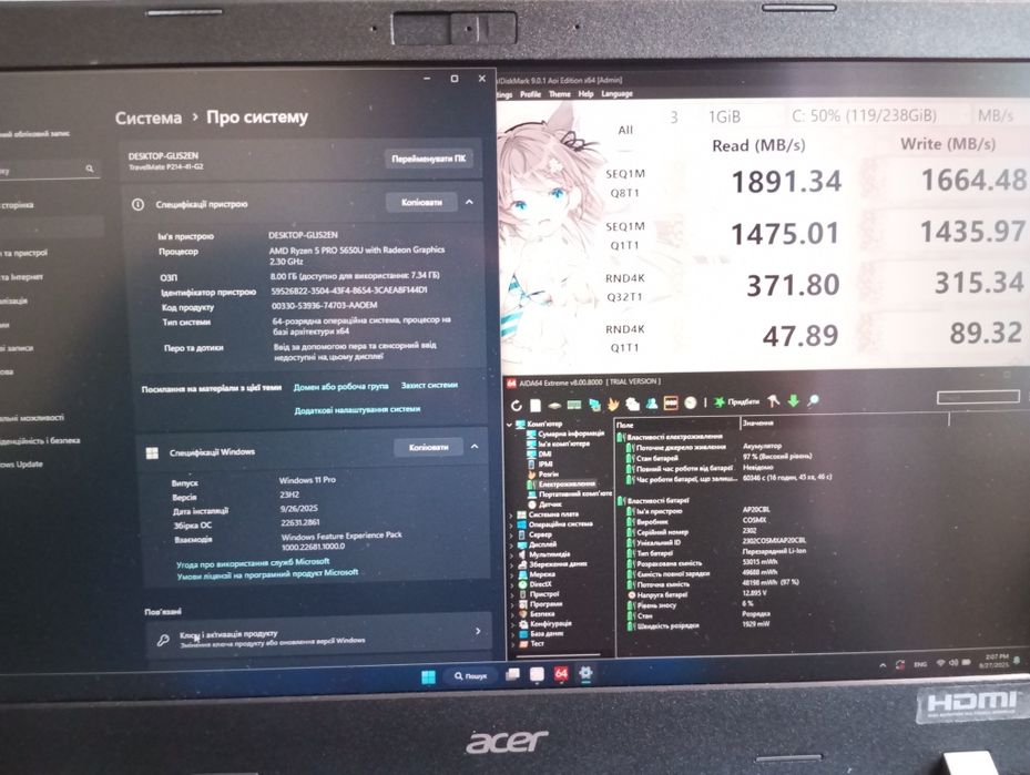 Acer TravelMate Ryzen 5 PRO 5650u 8gb