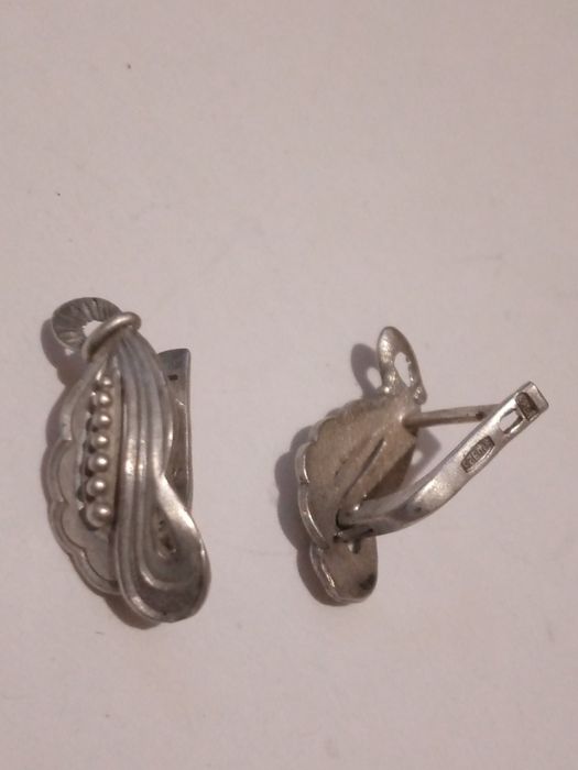 Серебро СССР, серебряные янтарные серьги СССР