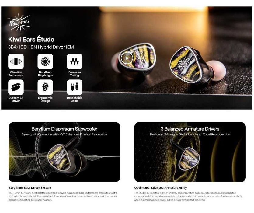 ‼️ Kiwi Ears Étude - гибридные IEM's наушники (1DD + 3BA + 1BN)