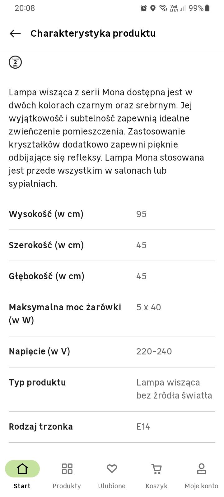 Lampa wisząca sufitowa glamour czarma