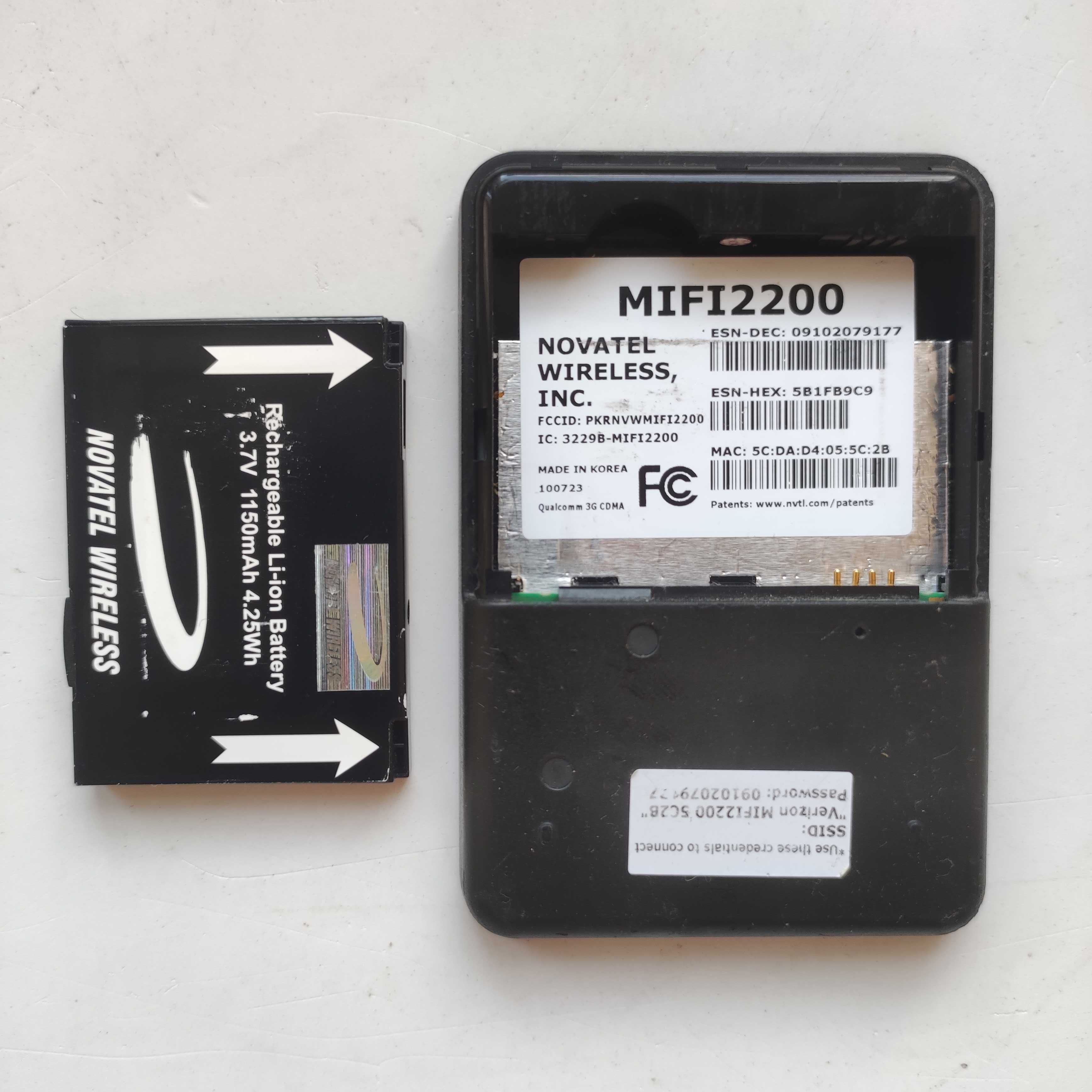 WI-FI 3G роутер Verizon Novatel MiFi 2200 CDMA EVDO б/у,в рабочем сост