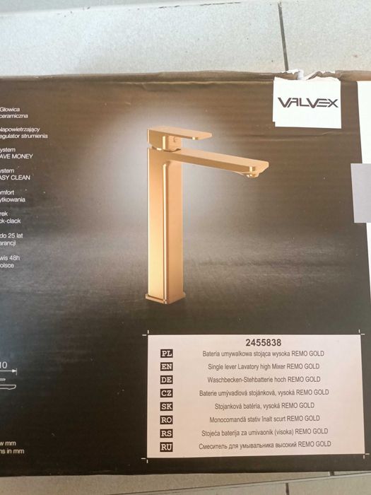 Bateria umywalkowa wysoka Valvex Remo gold złota nowa