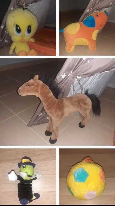 Peluche bebé novos. Tweety, Bola, cavalo, cão, grilo,