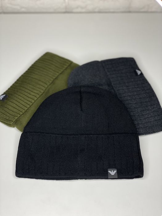 Мужская спортивная шапка зимняя Armani темно серая/графит утепленная