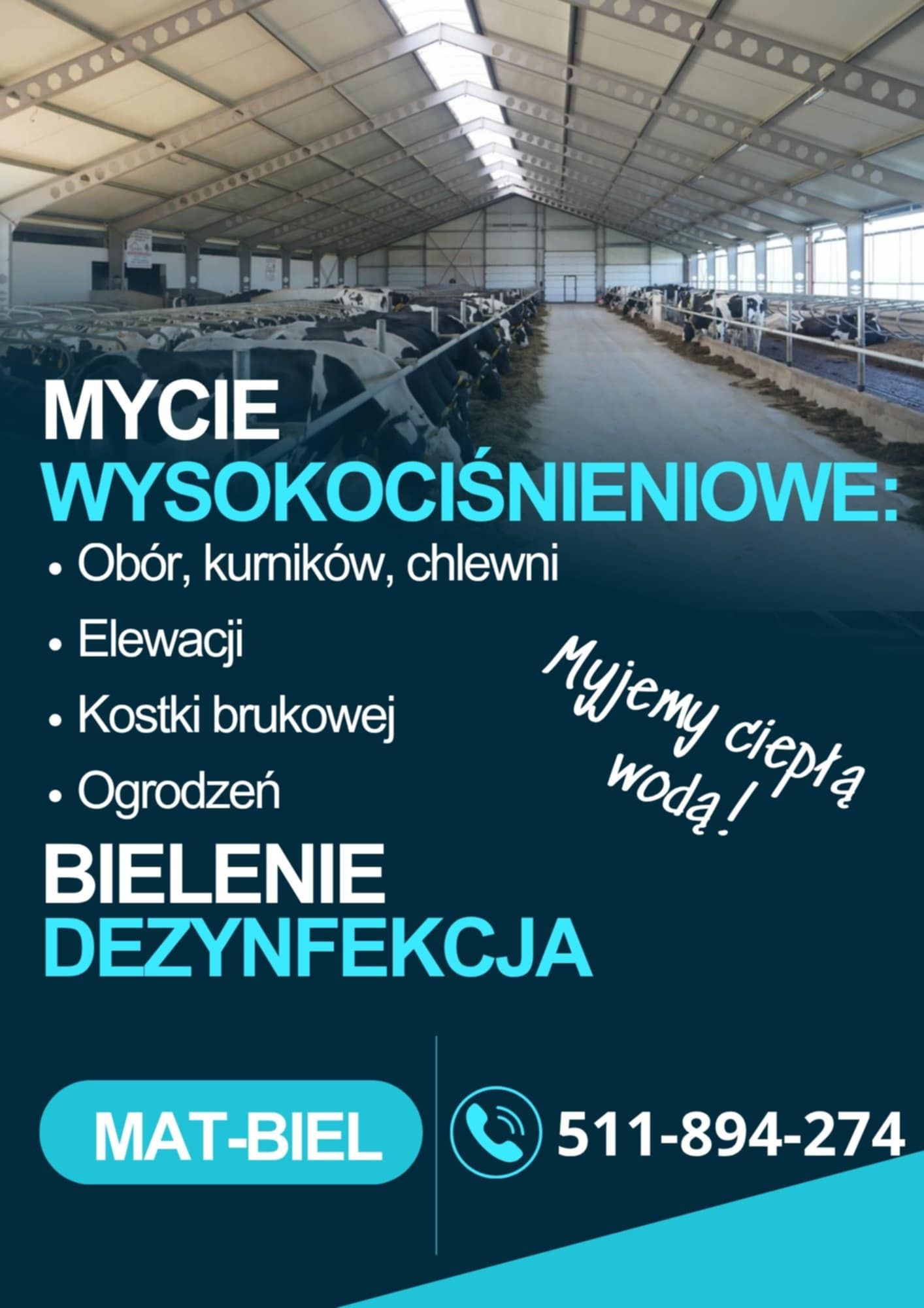 Mycie bielenie obór, kurników, elewacji, dezynfekcja CIEPLA WODA