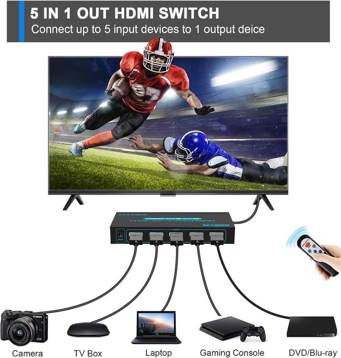 SGEYR Rozdzielacz SWITCH przełącznik HDMI 5 w 1 z Pilotem