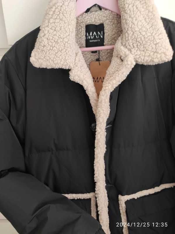 Kurtka płaszczyk baranek pikowany Boohoo Man M- L oversize czarny