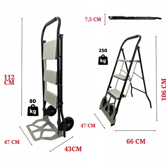 Wózek Transportowy Wózek Schodowy 80KG 2KOŁA Drabina Drabinka 250KG