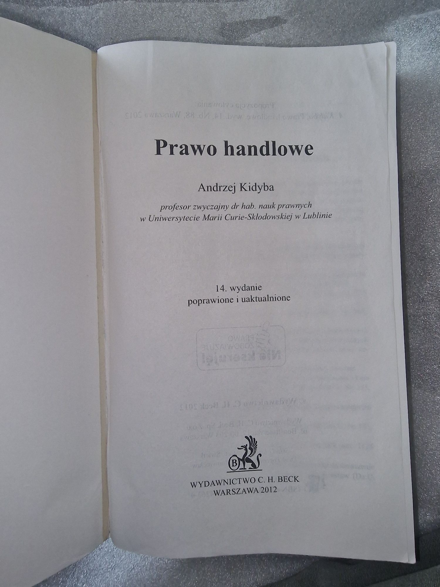 Prawo handlowe 14. Wydanie studia prawnicze Andrzej Kidyba