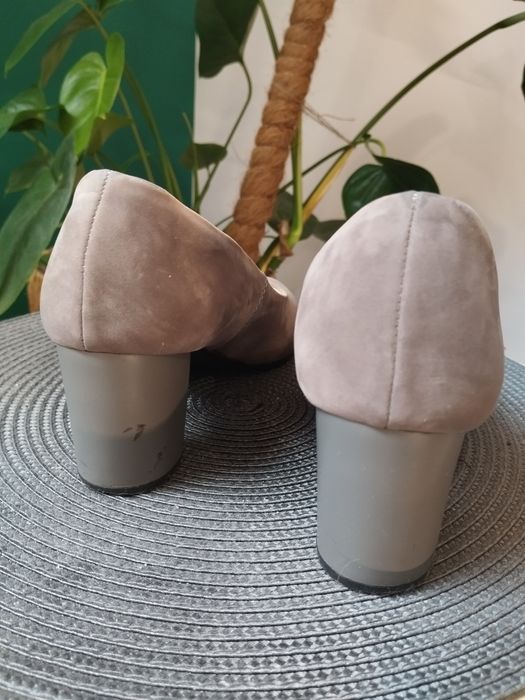 Szare buty na grubym obcasie zamsz 39