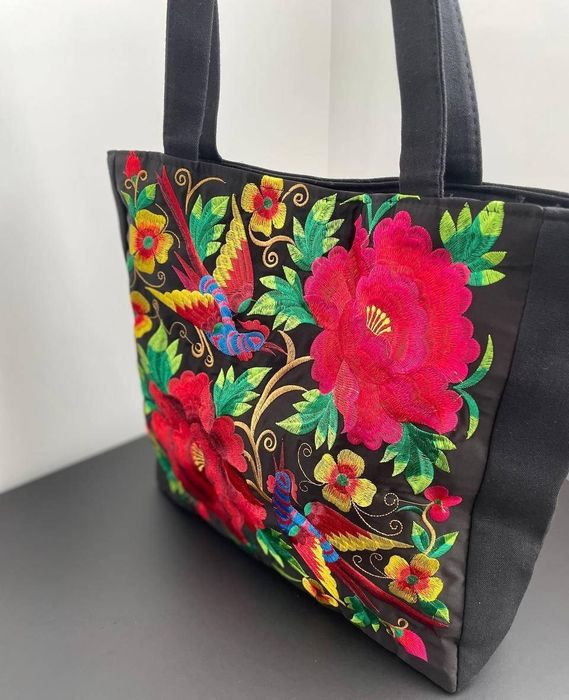 Сумка жіноча чорна етно шопер вишивка вишита сумка вишиванка