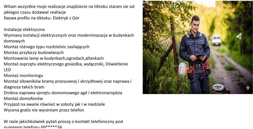 Elektryk- Usługi elektryczne,domofony,awarie 24h