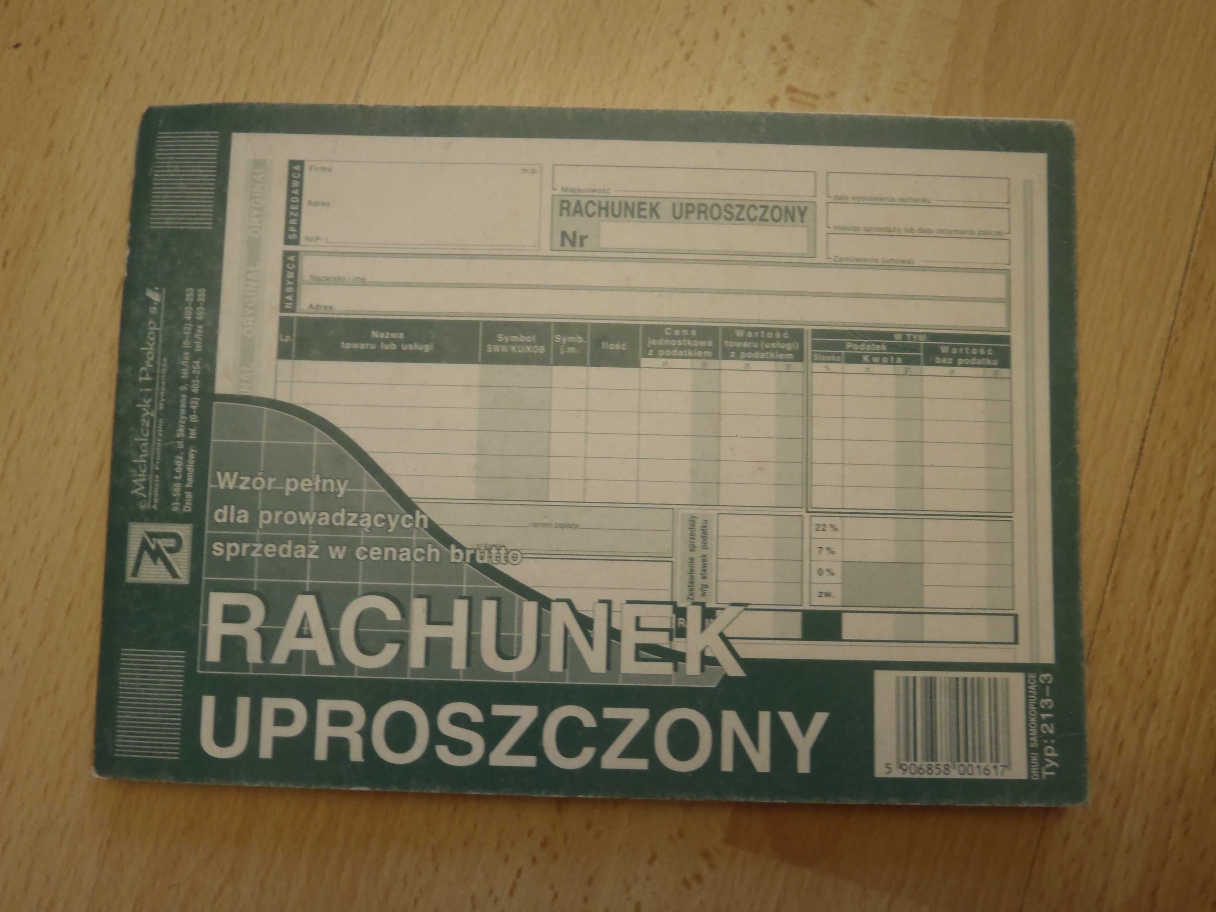 Rachunek uproszczony druk 35 szt w bloczku