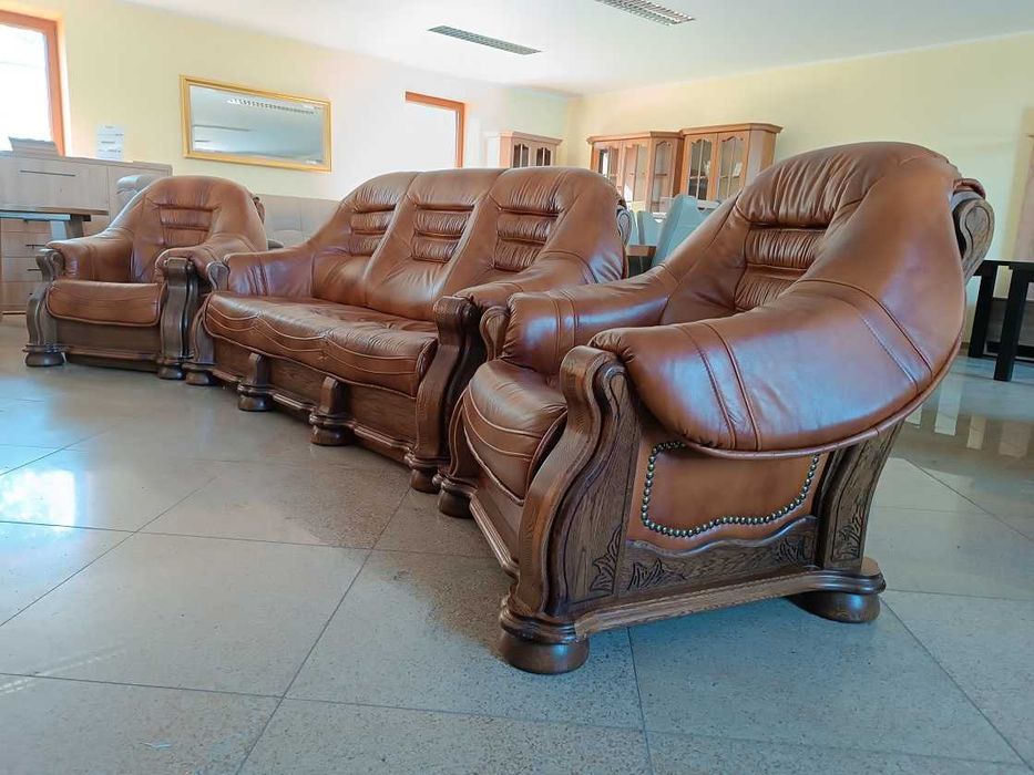 Nowy Komplet CEZAR 3R+1+1, Skóra Naturalna, -50% Outlet = Meble Pyka