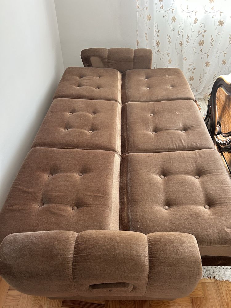 Sofá-cama 3 lugares veludo castanho