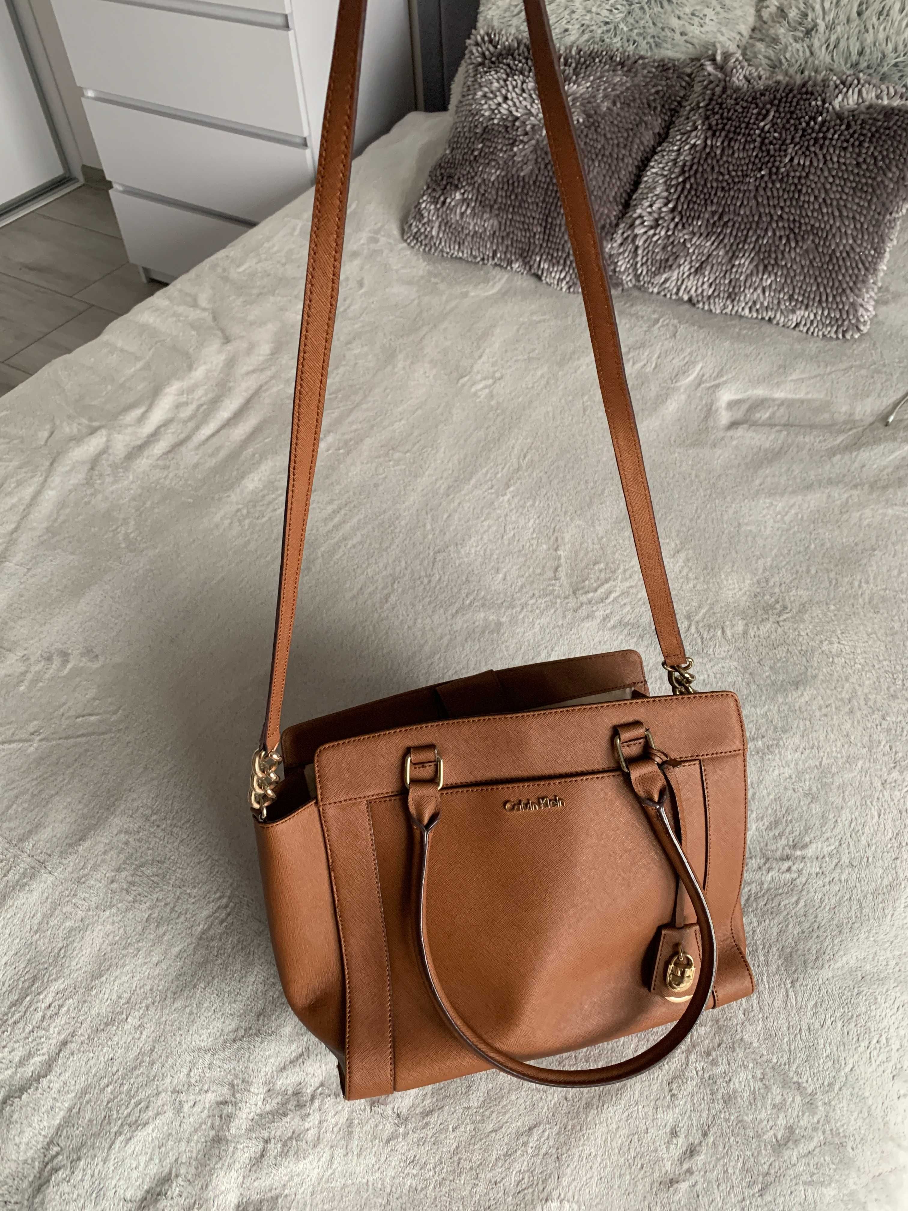 Ruda brązowa torebka shopper Calvin Klein skóra