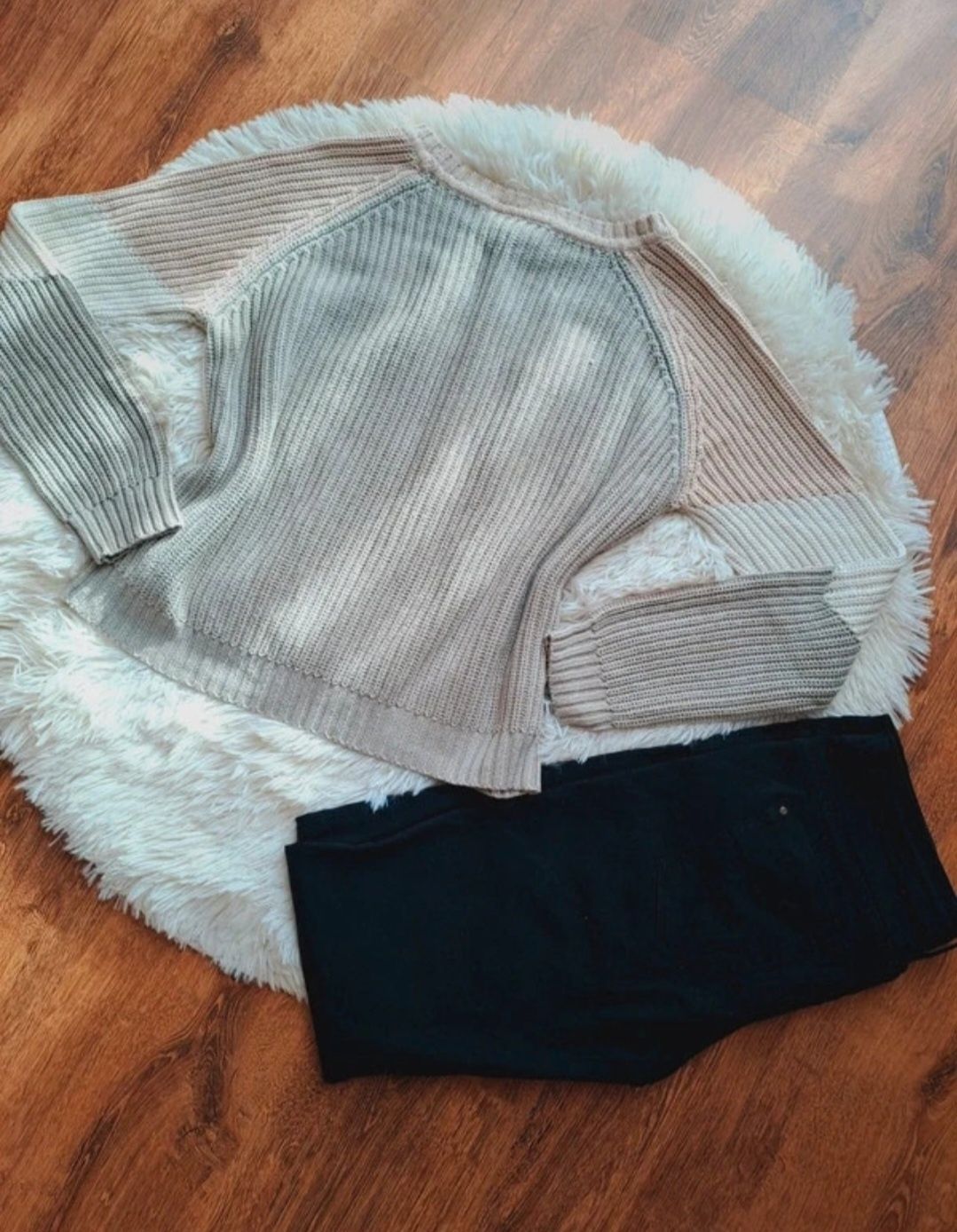 Dzianinowy Sweter Oversize | Object | Bawełna | Rozmiar XS/S | Beż Pud