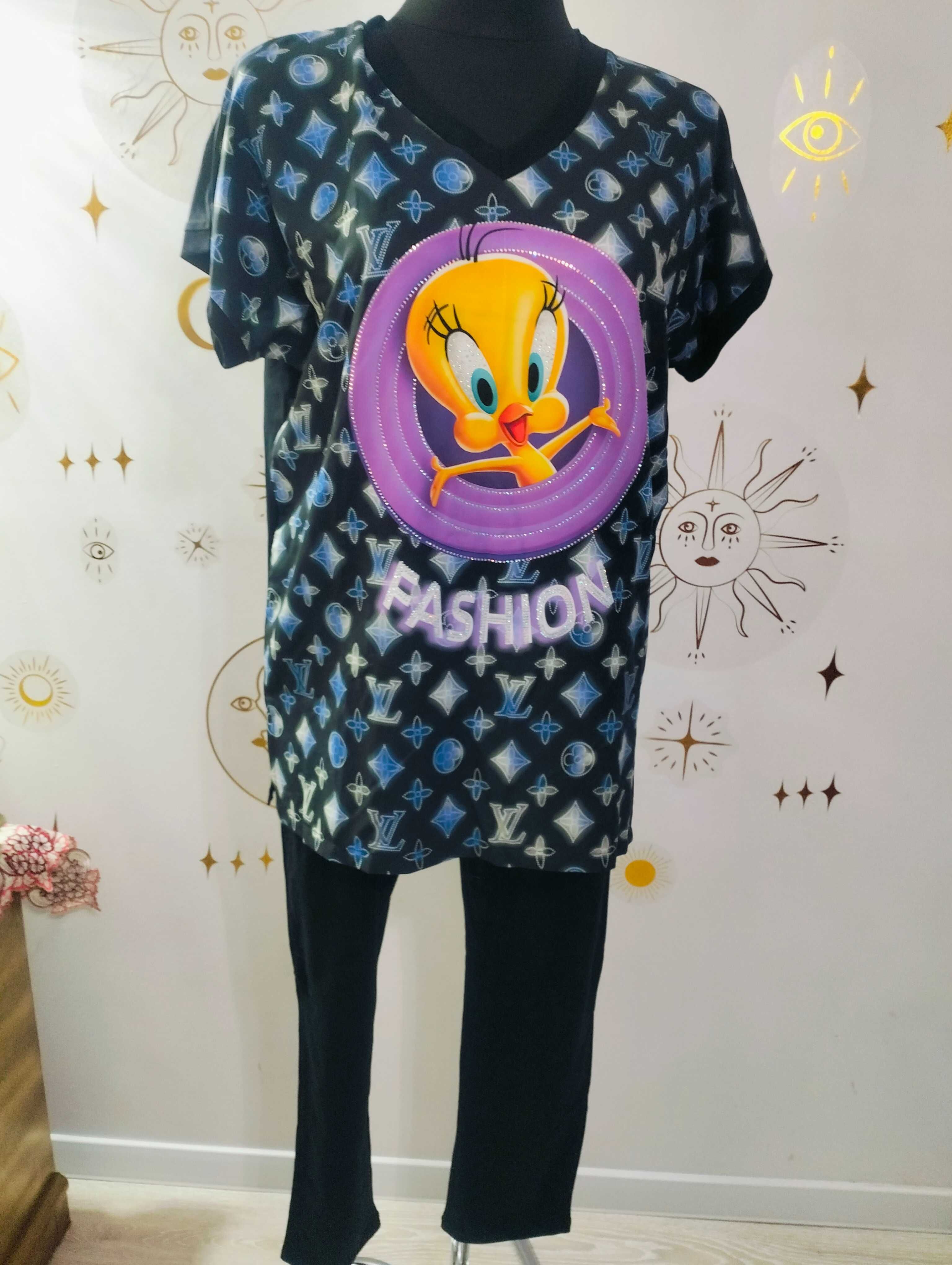 Wikiland 46 3XL Dres letni Komplet Piżama  Kanarek *Tweety* Cyrkonie