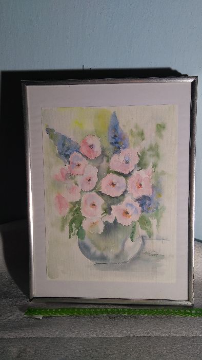 Obraz , kwiaty , akwarela , sygnowana , w ramach , cena 160 zł.