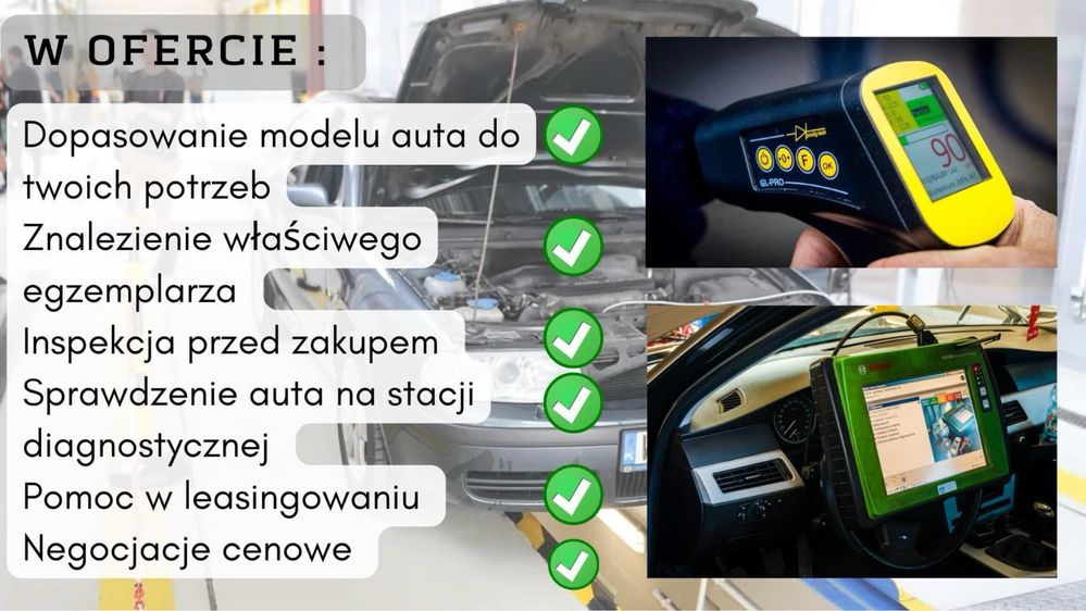 Pomoc w zakupie auta. Sprawdzenie pojazdu przed zakupem. Inspekcja.