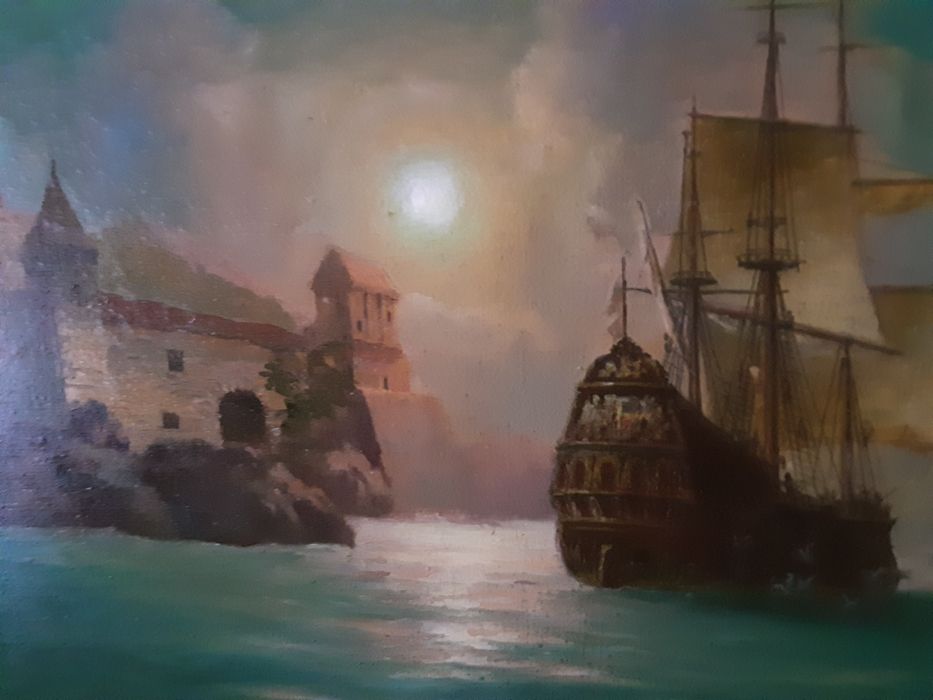 Картина маслом "Лунная гавань" Анатолий Недобежкин