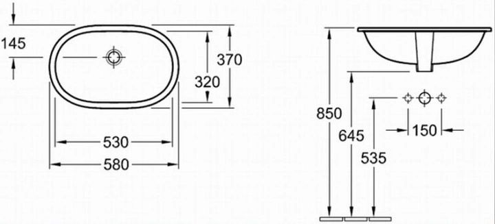 Раковина встраиваемая под столешницу Villeroy & Boch O.Novo 53 х 32 см