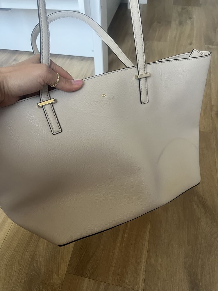 Kate Spade torebka shopper bag, kremowa, skora naturalna