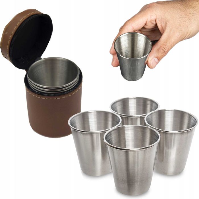 Stalowe kieliszki turystyczne 70ml w etui 4szt