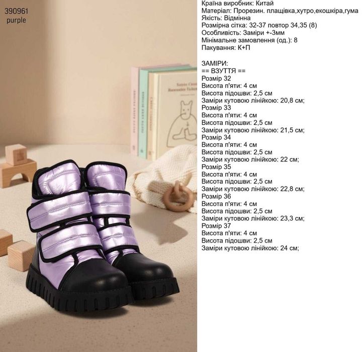 Черевики чоботи підліткові дитячі зимові для дівчинки на овчині 32-37