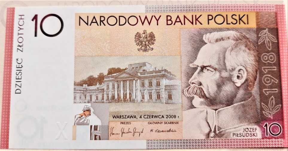 Banknot 10 zł 2008r. 90 Rocznica Odzyskania PIŁSUDSKI
