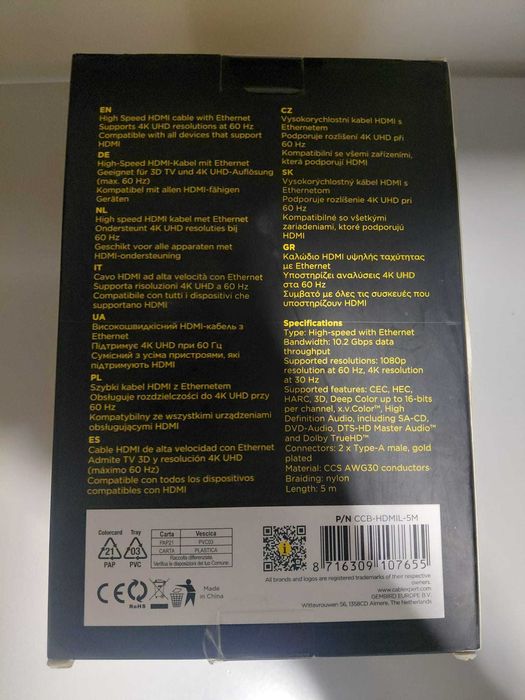 cabo hdmi novo nunca usado 5 metros cable expert