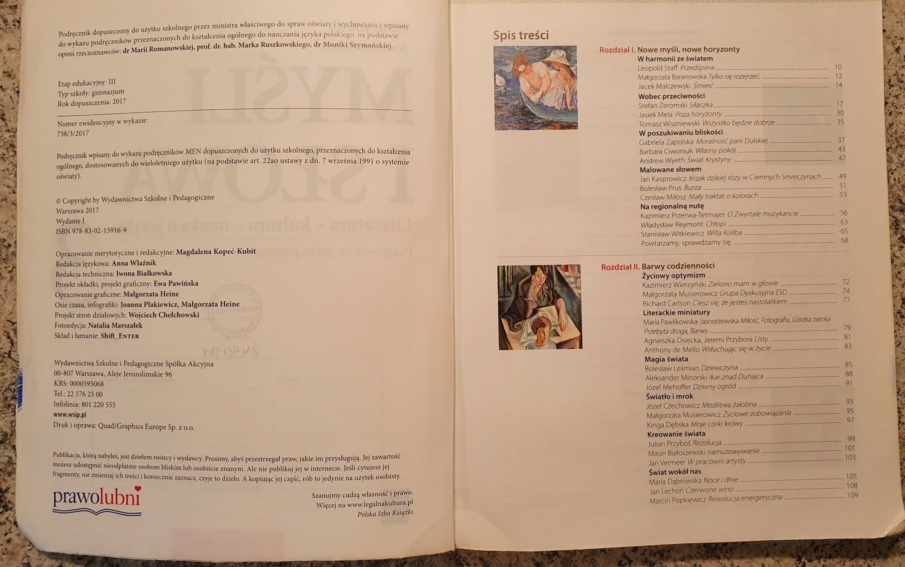 Myśli i słowa, klasa 3 gimnazjum,
Ewa Nowak, Joanna Gaweł