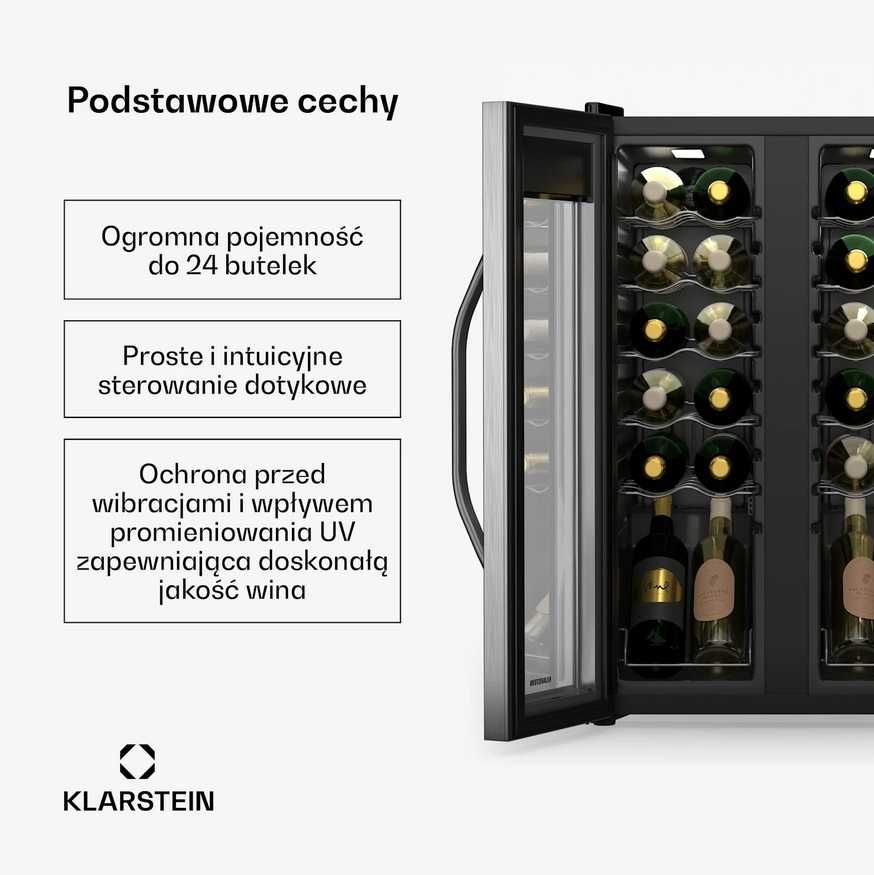 Lodówka do wina, winiarka dwustrefowa 24 But. Klarstein S-114