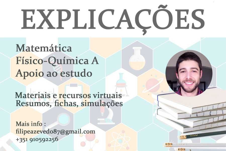Explicações Online até 12º Ano Mat, FQ A, Bio, Qui, +