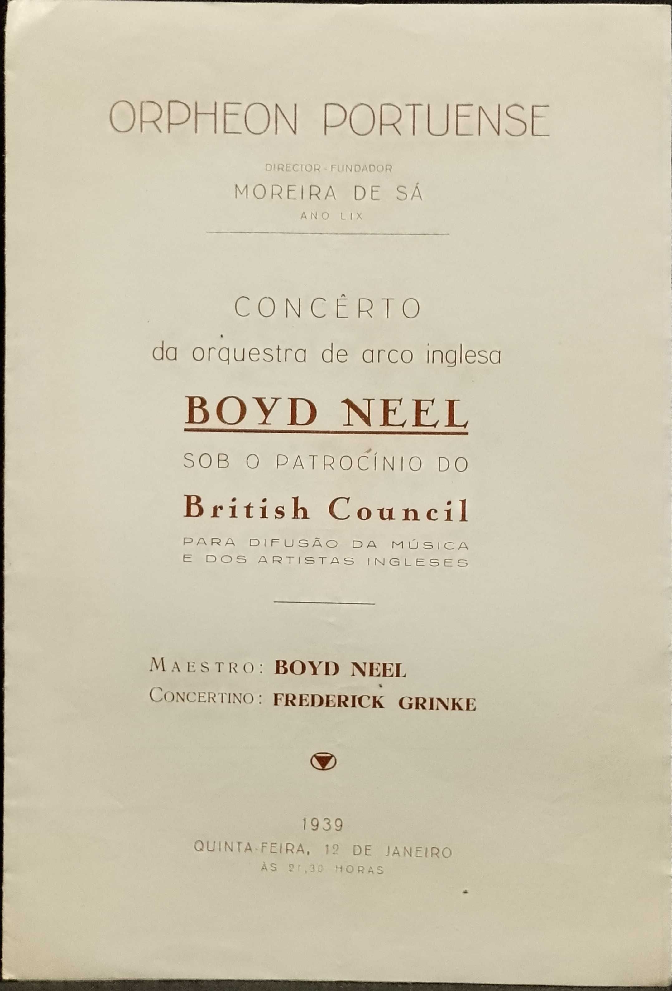 Programa 1939 Boyd Neel / Frederick Grinke