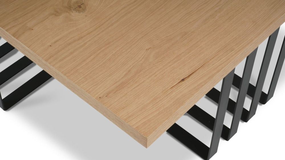 Stolik Loft Dąb Naturalny Czarna Podstawa 85 x 85