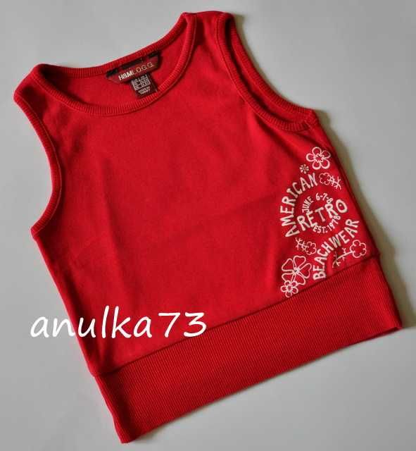 Czerwona bluzeczka retro H&M L.O.G.G. bez rękawków na 4-5 lat 110