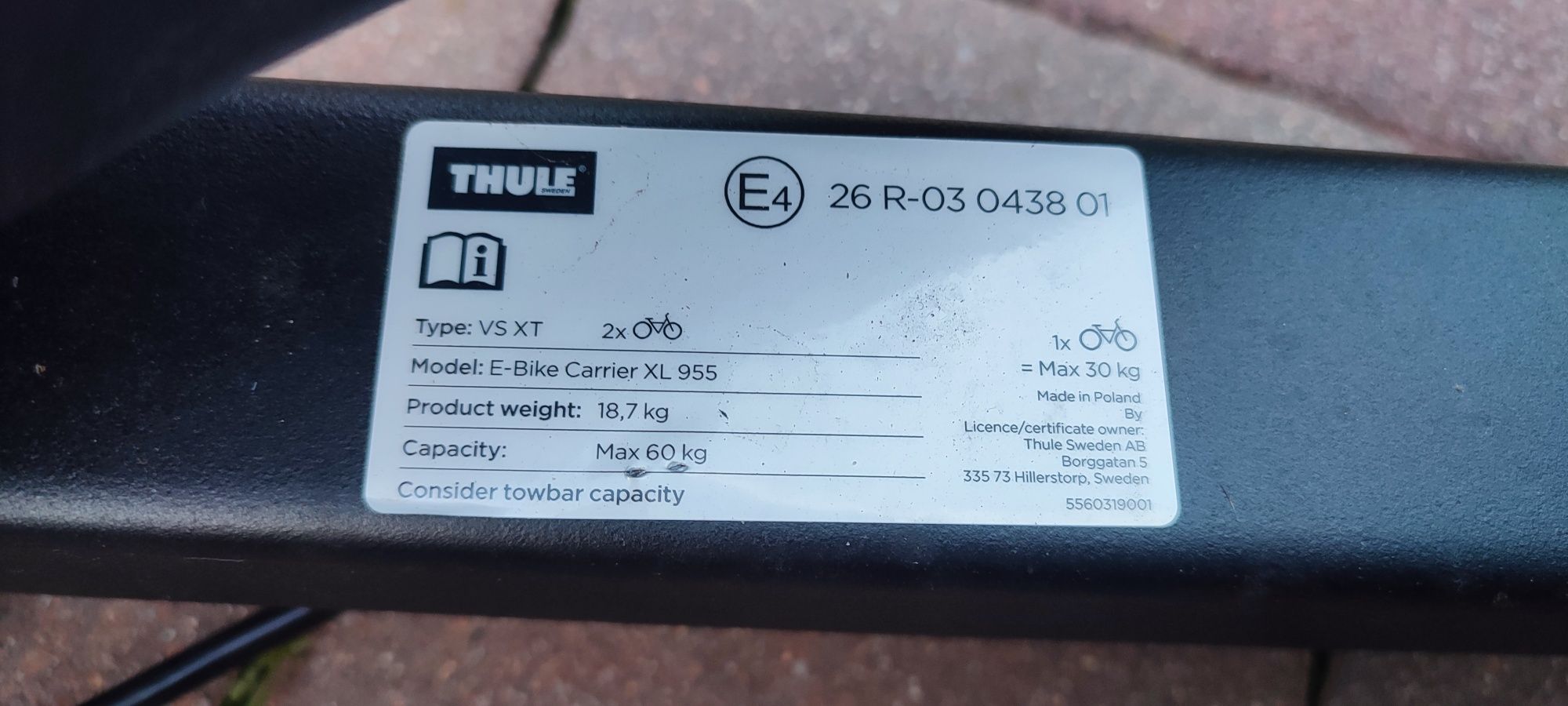 Bagażnik Thule VS XT E-Bike Carrier XL 955. Jak nowy!