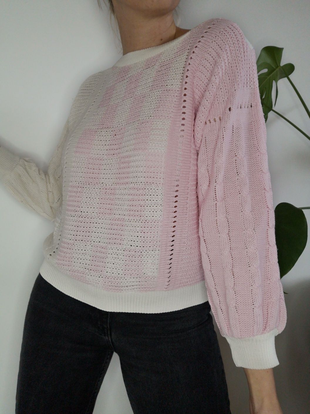Uroczy sweter oversize warkocze 80s retro vintage