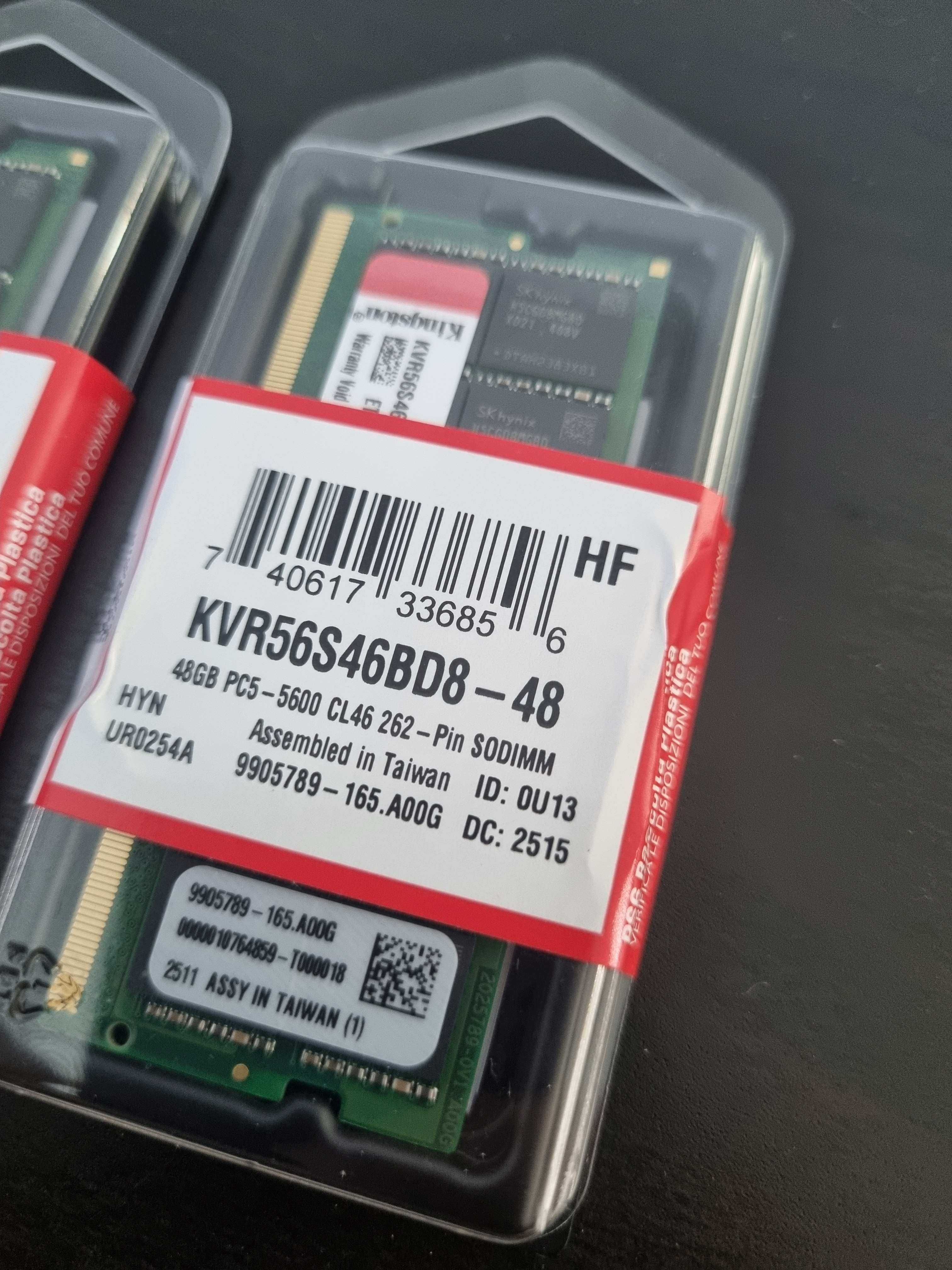 Kingston 48GB 5600MT/s DDR5 Non-ECC CL46 SODIMM 2Rx8