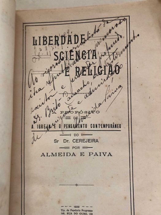 Liberdade Sciencia e Religião - Almeida e Paiva - Dedic Brito Camacho