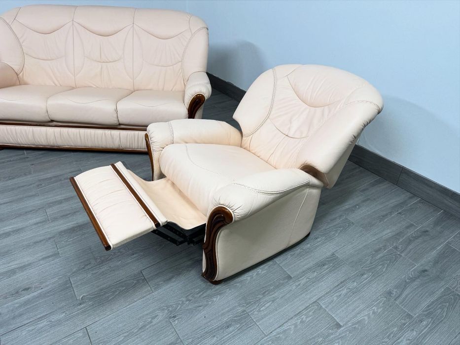 Доставка! Комплект Шкіряний диван та крісло реклайнер