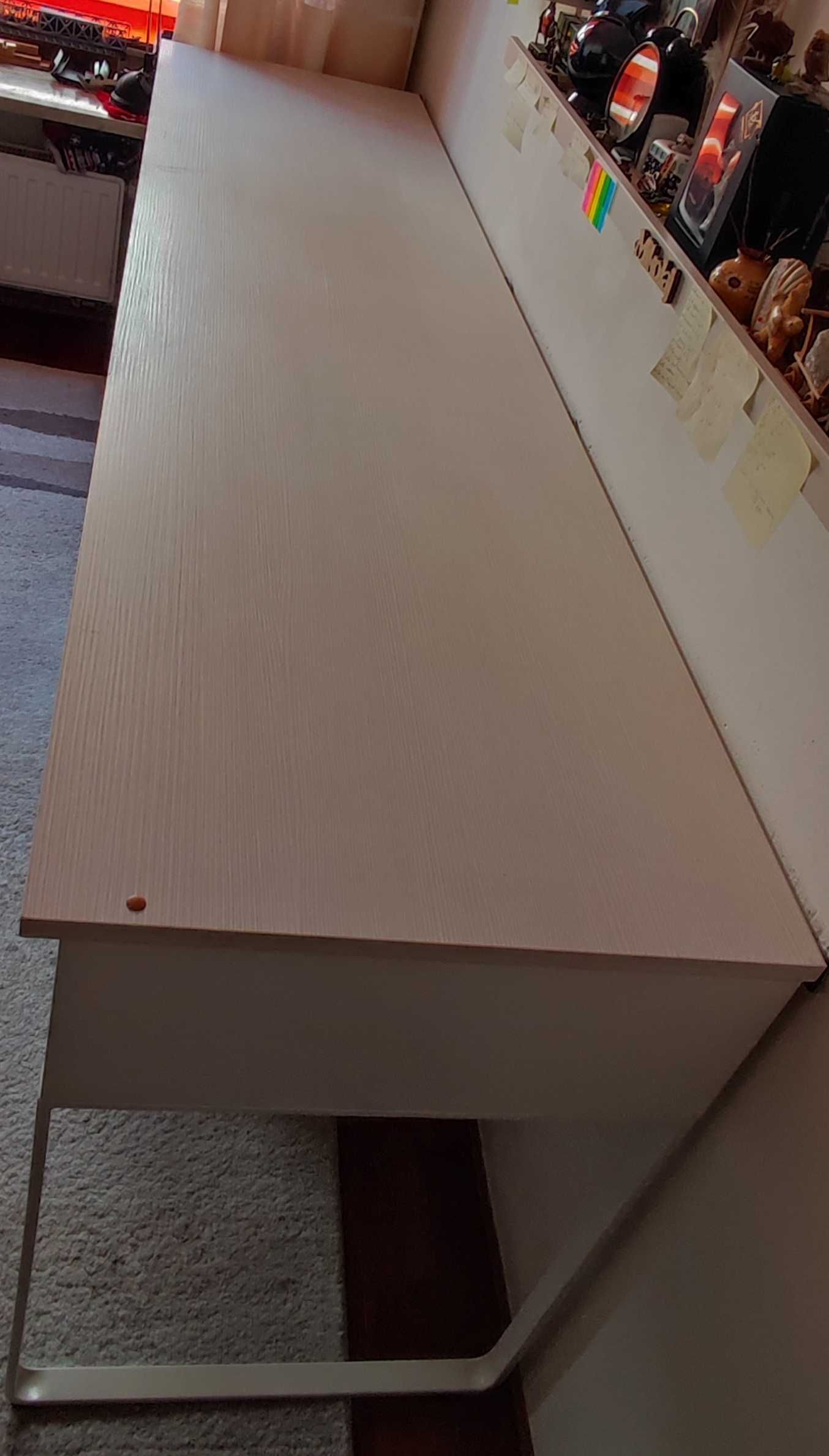 Duże podwójne biurko Ikea Micke biało zielone blat 210x53 cm bliźniaki
